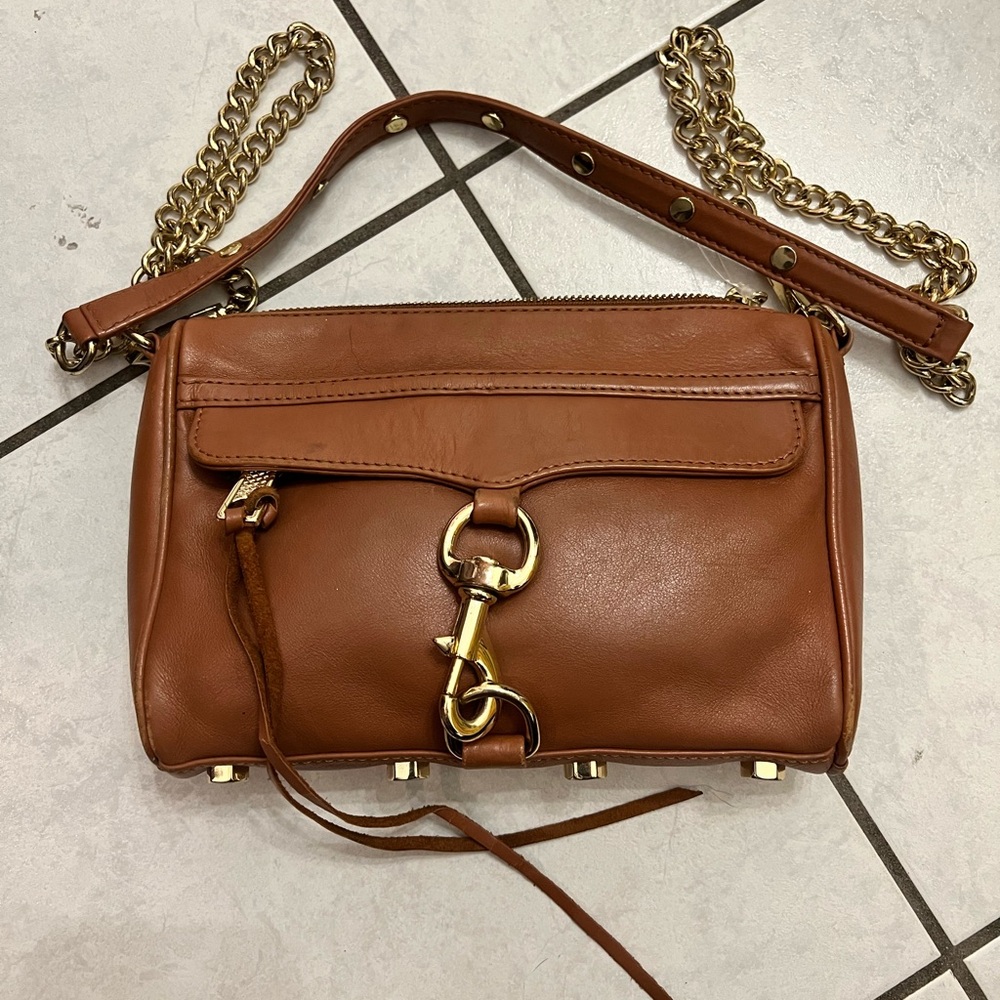 Rebecca Minkoff Tan Leather Crossbody Bag with Gold Chain
